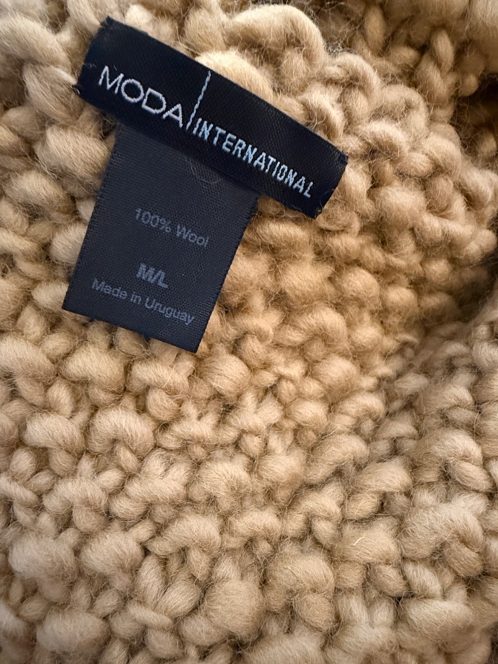 Moda International Chunky Knit Wool Poncho capelet shrug turtleneck - Camel/Tan